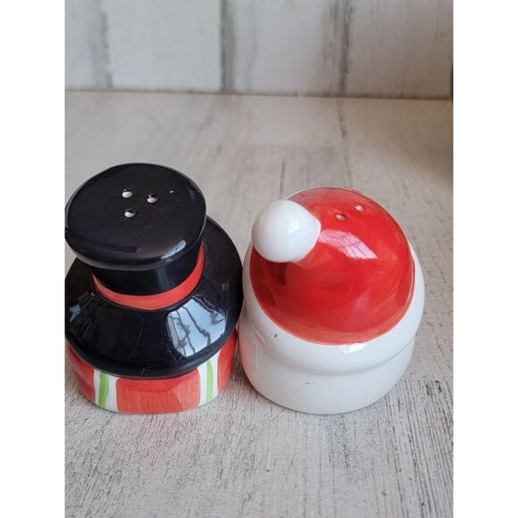 Vintage santa snowman face salt pepper set xmas decor - Picture 3 of 5